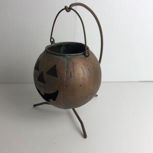 Metal (aged copper) pumpkin on stand